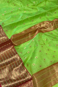 Green Chanderi Pure Katan Silk Saree Festive