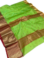 Green Chanderi Pure Katan Silk Saree Festive