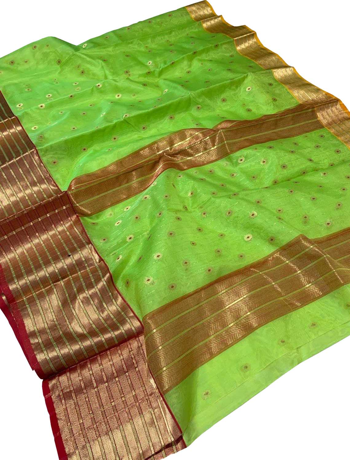 Green Chanderi Pure Katan Silk Saree Festive