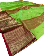 Green Chanderi Pure Katan Silk Saree Festive
