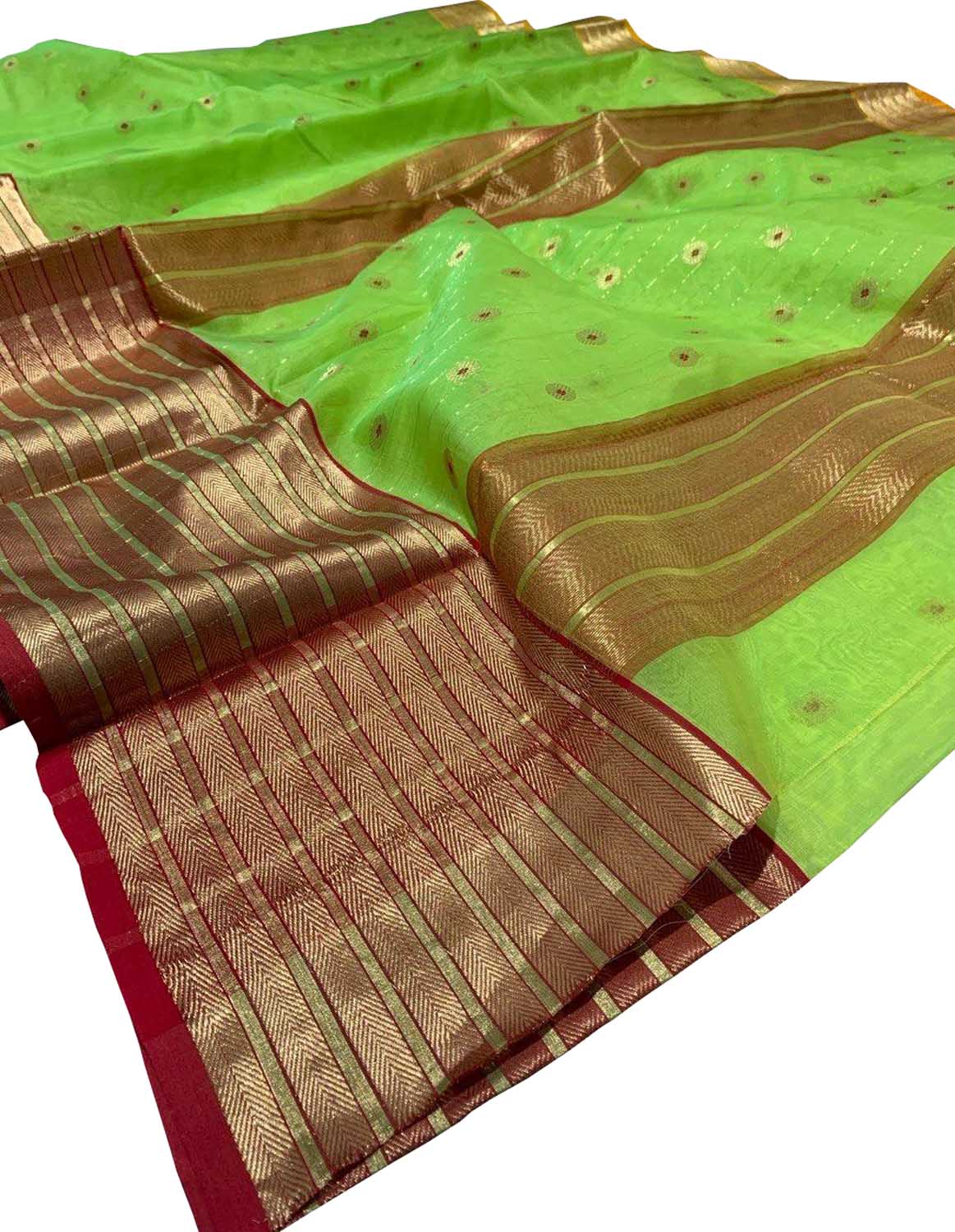 Green Chanderi Pure Katan Silk Saree Festive
