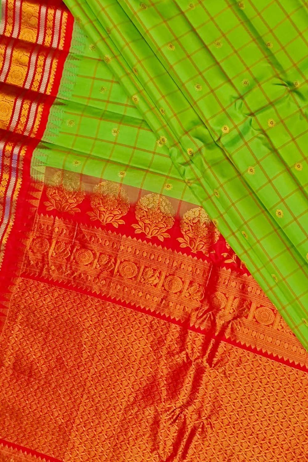 Green Gadwal Pure Silk Saree Handloom Woven Traditional