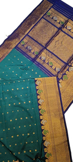 Green Handloom Gadwal Pure Silk Saree