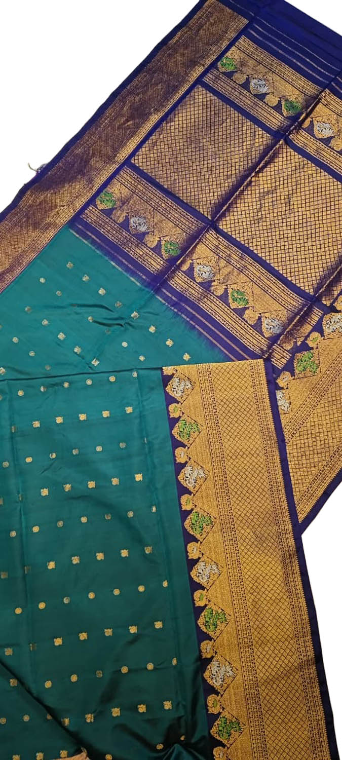 Green Handloom Gadwal Pure Silk Saree