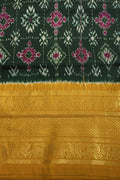 Green Ikat Pure Silk Saree Handloom Woven Kanjeevaram Border