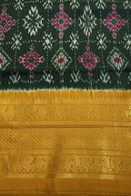 Green Ikat Pure Silk Saree Handloom Woven Kanjeevaram Border