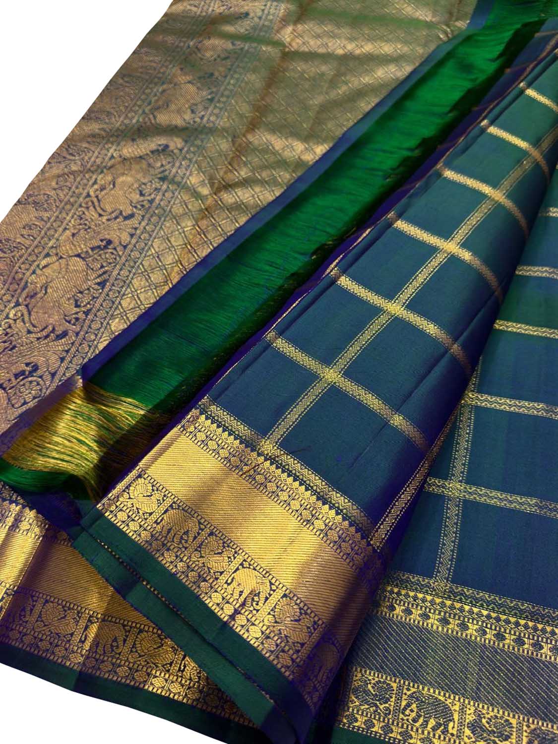 Green Handloom Kanjeevaram Pure Silk Saree — Handwoven, Festive & Bridal