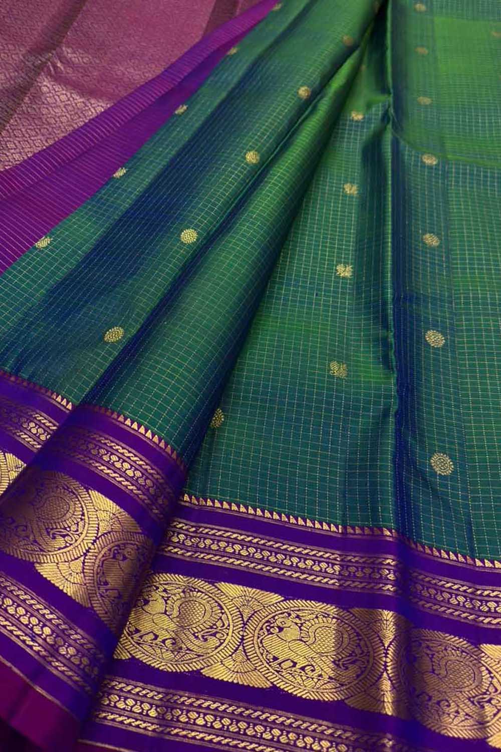 Green Handloom Kanjeevaram Pure Silk Saree — Handwoven, Festive & Heirloom