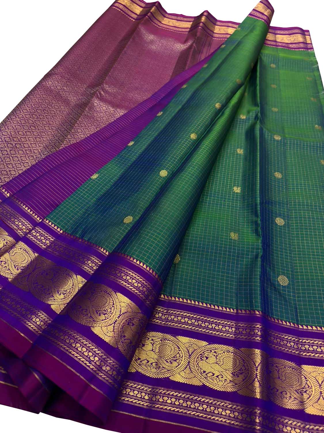 Green Handloom Kanjeevaram Pure Silk Saree — Handwoven, Festive & Heirloom