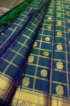 Green Blue Shot Handloom Kanjeevaram Pure Silk Saree