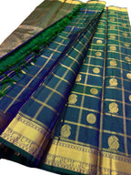 Green Blue Shot Handloom Kanjeevaram Pure Silk Saree