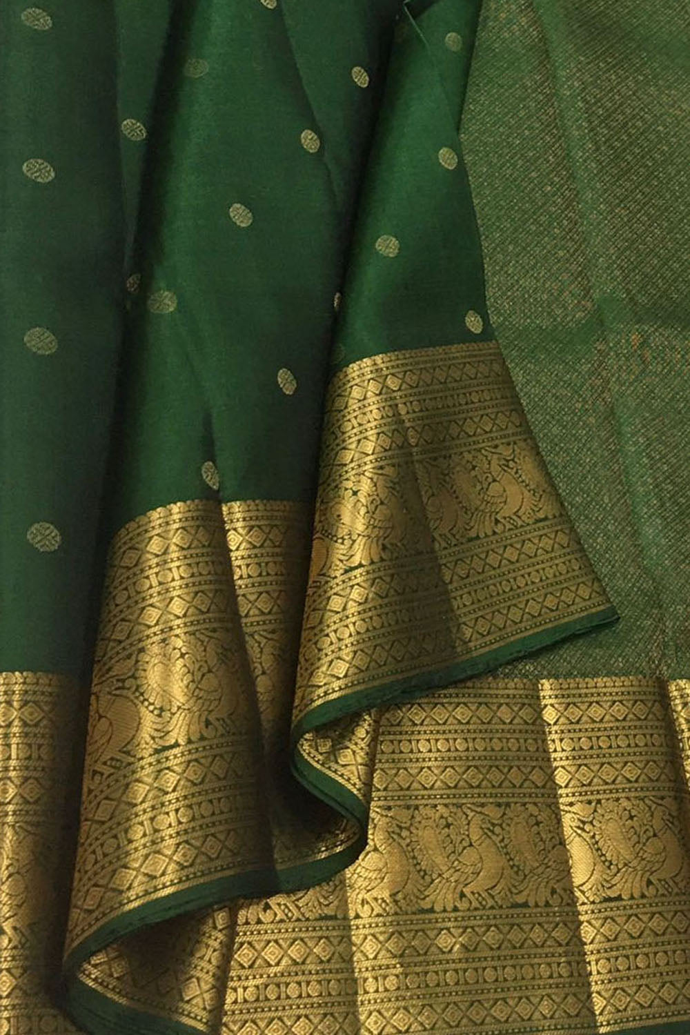 Green Kanjeevaram Pure Silk Saree — Lotus Butta Zari, Reception