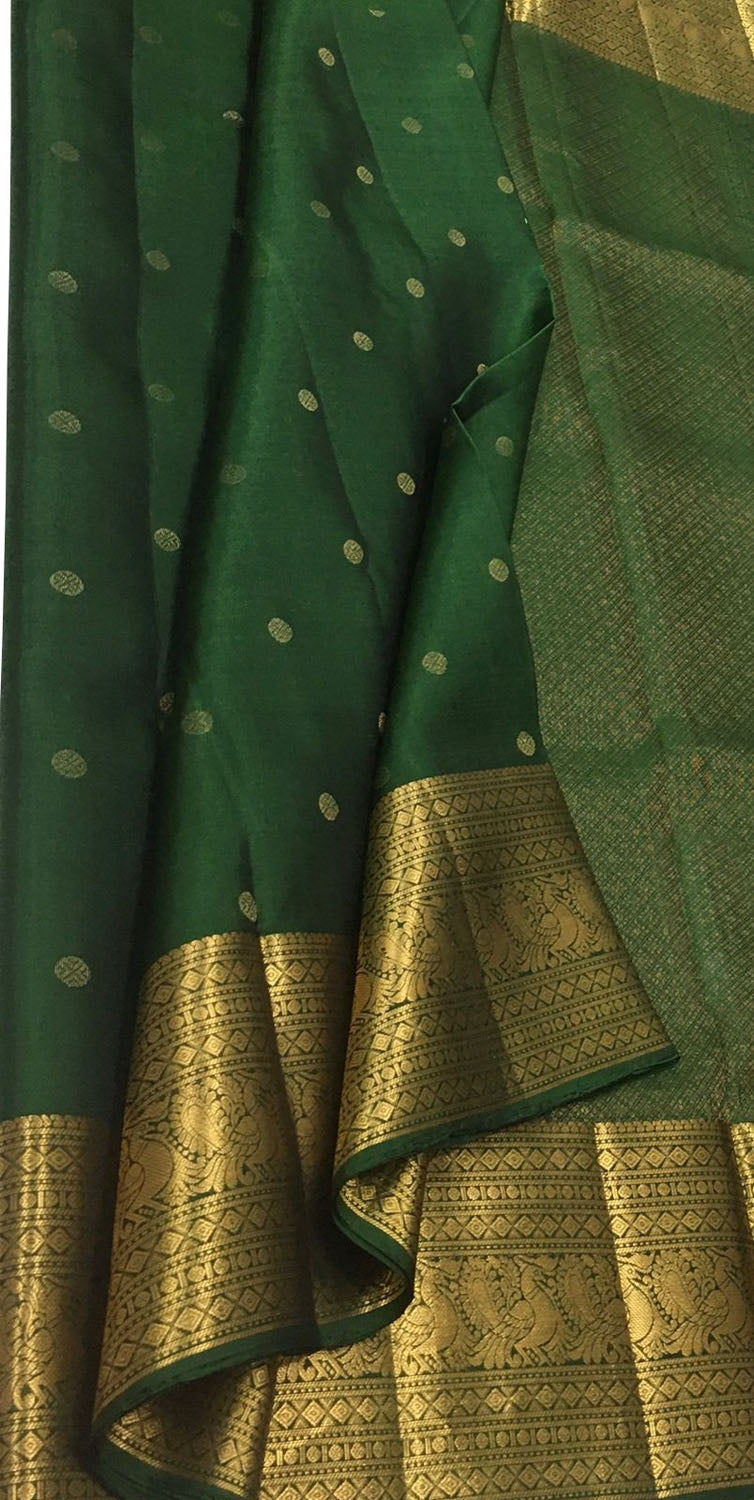 Green Kanjeevaram Pure Silk Saree — Lotus Butta Zari, Reception