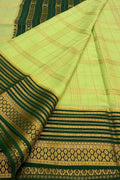 Green Mysore Crepe Silk Checks Saree — Handloom Weave, Occasions