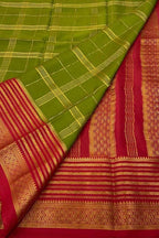 Green Mysore Crepe Silk Checks Saree — Handloom Weave, Casual