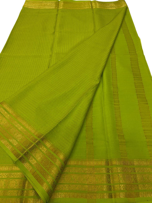 Green Handloom Mysore Pure Crepe Silk Checks Design Saree