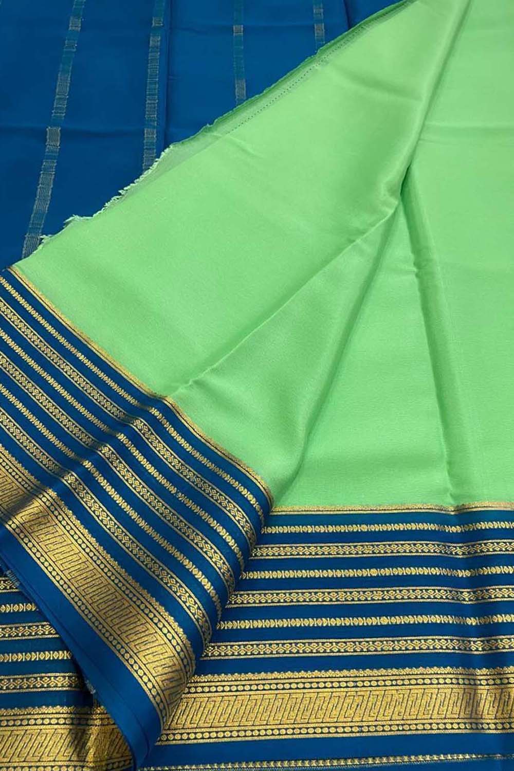 Green Mysore Pure Crepe Silk Saree Handloom Weave Festive