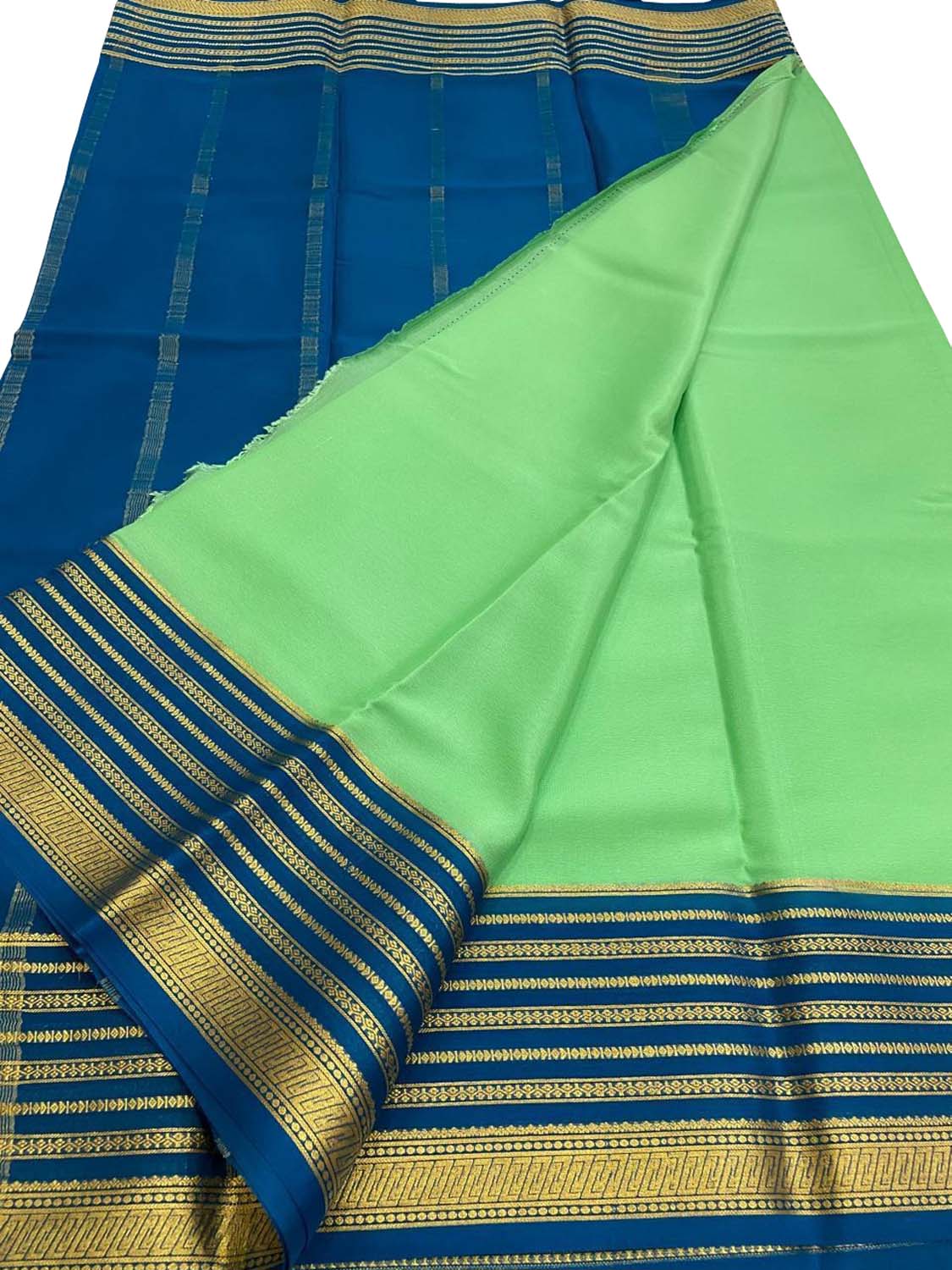 Green Mysore Pure Crepe Silk Saree Handloom Weave Festive