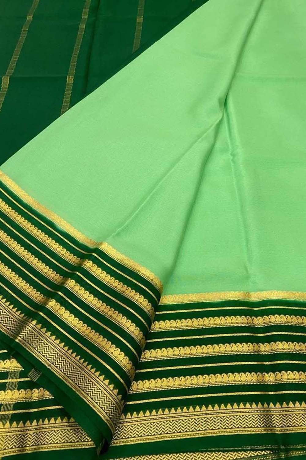 Green Mysore Pure Crepe Silk Saree Handloom Weave Celebration