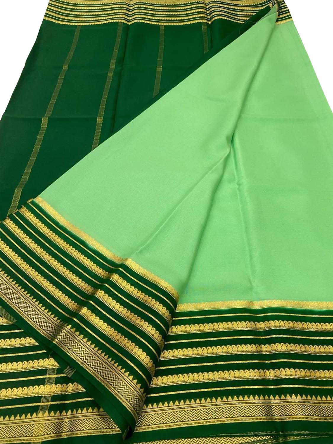 Green Mysore Pure Crepe Silk Saree Handloom Weave Celebration