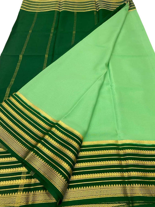 Green Mysore Pure Crepe Silk Saree Handloom Weave Celebration