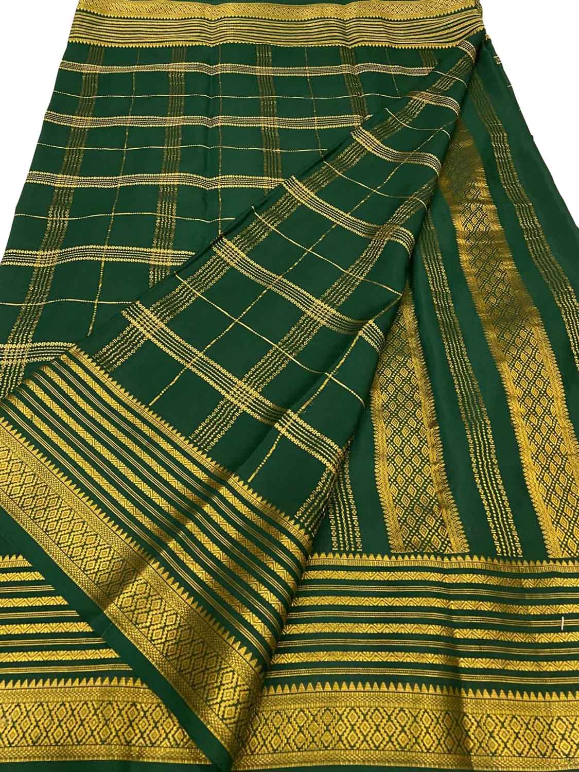 Green Handloom Mysore Pure Crepe Silk Saree