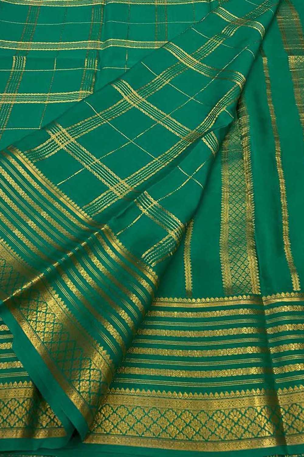 Green Handloom Mysore Pure Crepe Silk Saree