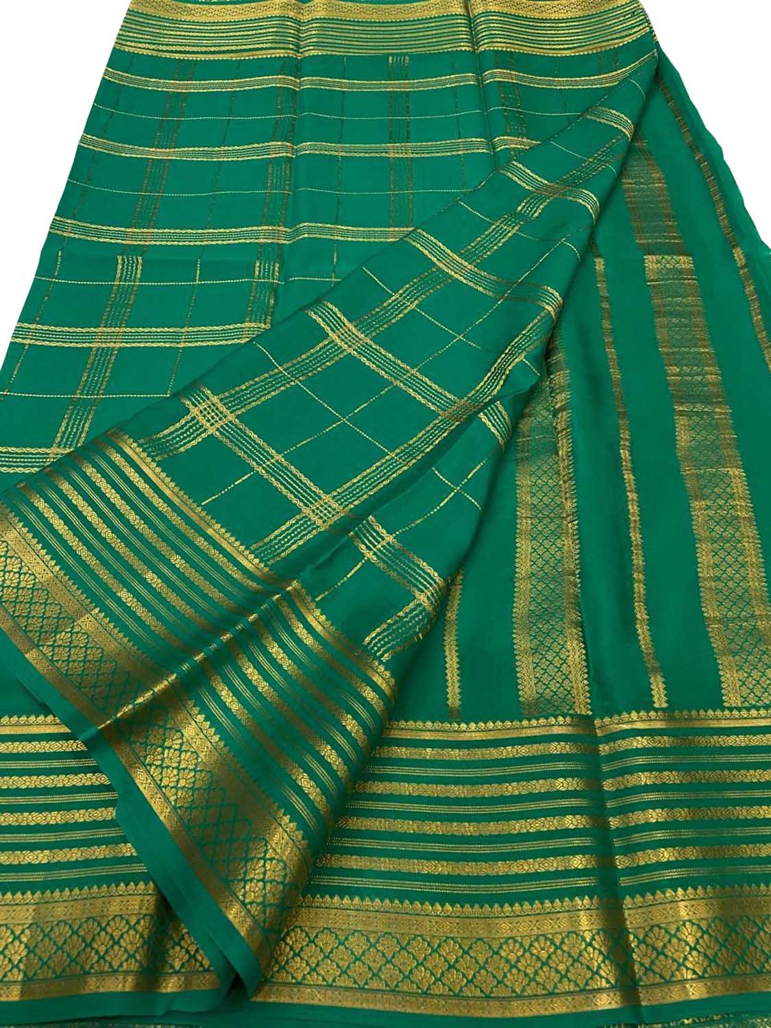 Green Handloom Mysore Pure Crepe Silk Saree