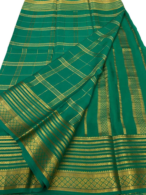 Green Handloom Mysore Pure Crepe Silk Saree