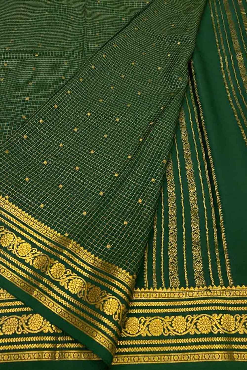 Green Handloom Mysore Pure Crepe Silk Saree