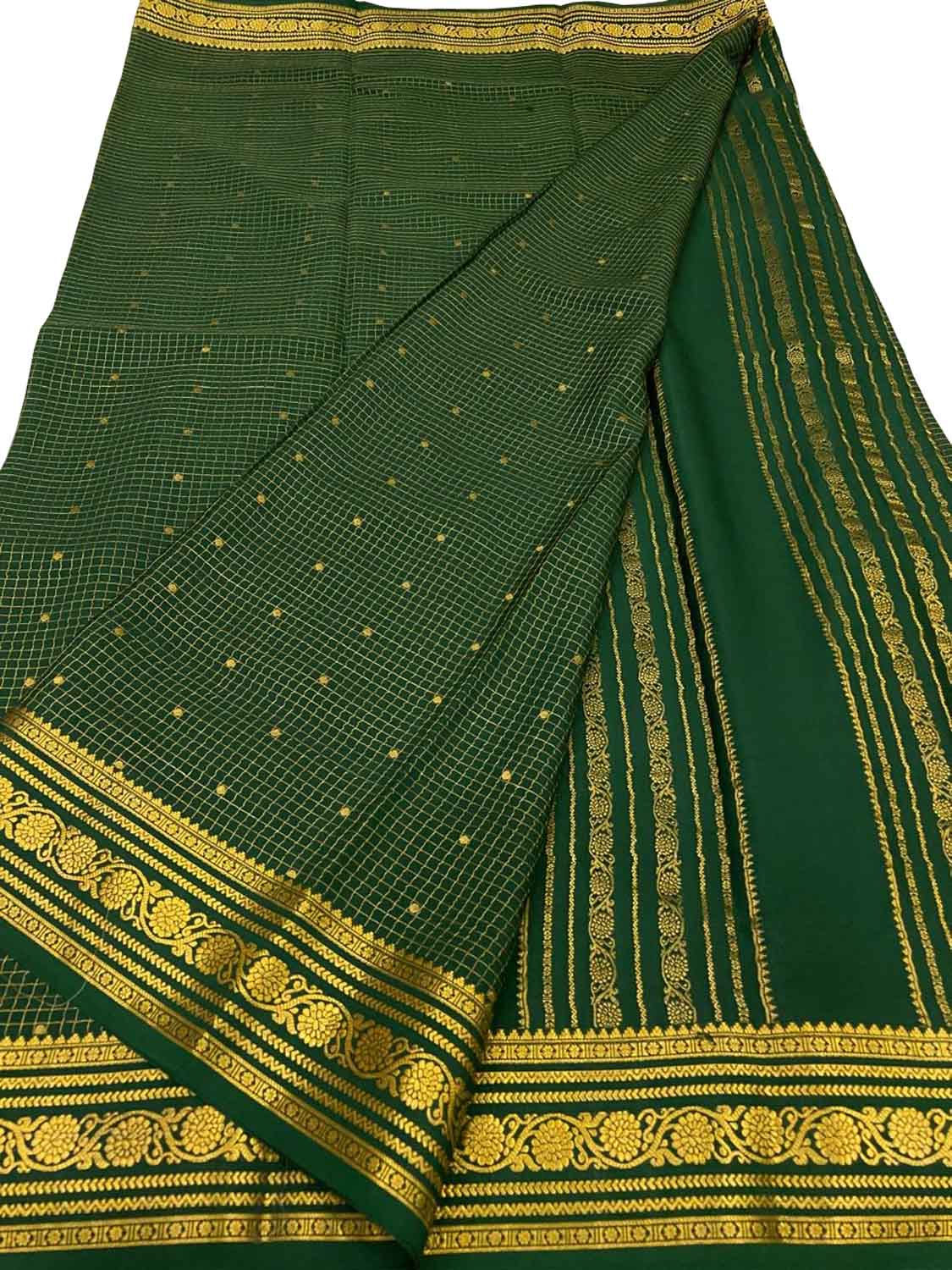Green Handloom Mysore Pure Crepe Silk Saree