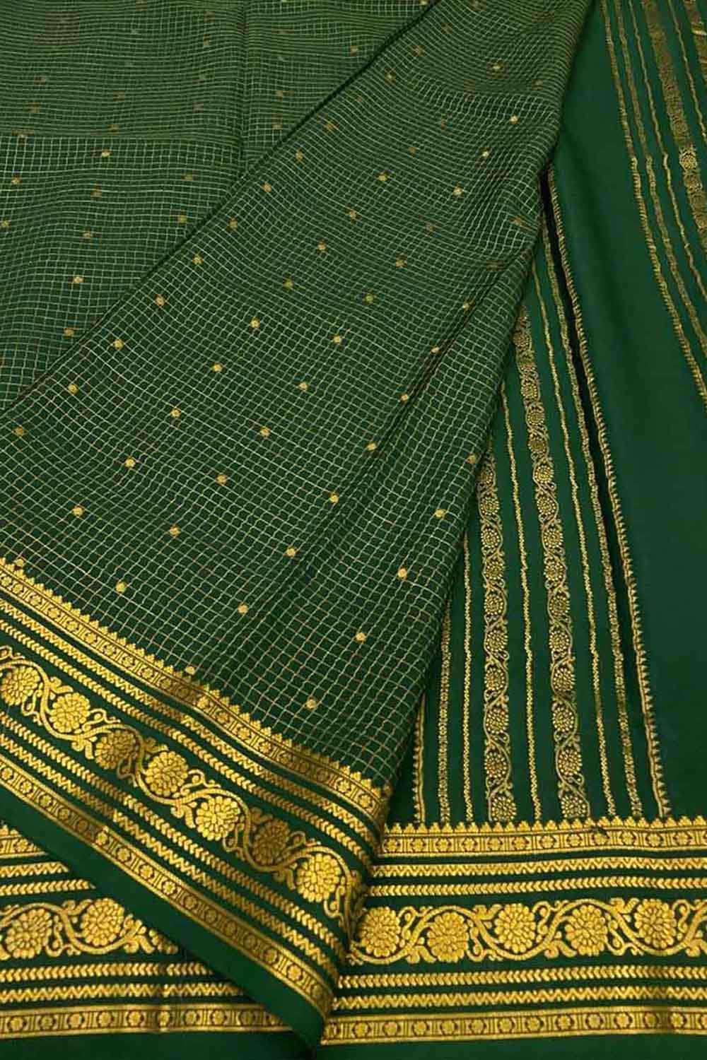 Green Handloom Mysore Pure Crepe Silk Saree