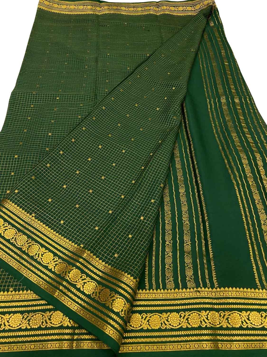 Green Handloom Mysore Pure Crepe Silk Saree