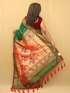 Green Handloom Paithani Pure Silk Saree - Luxurion World