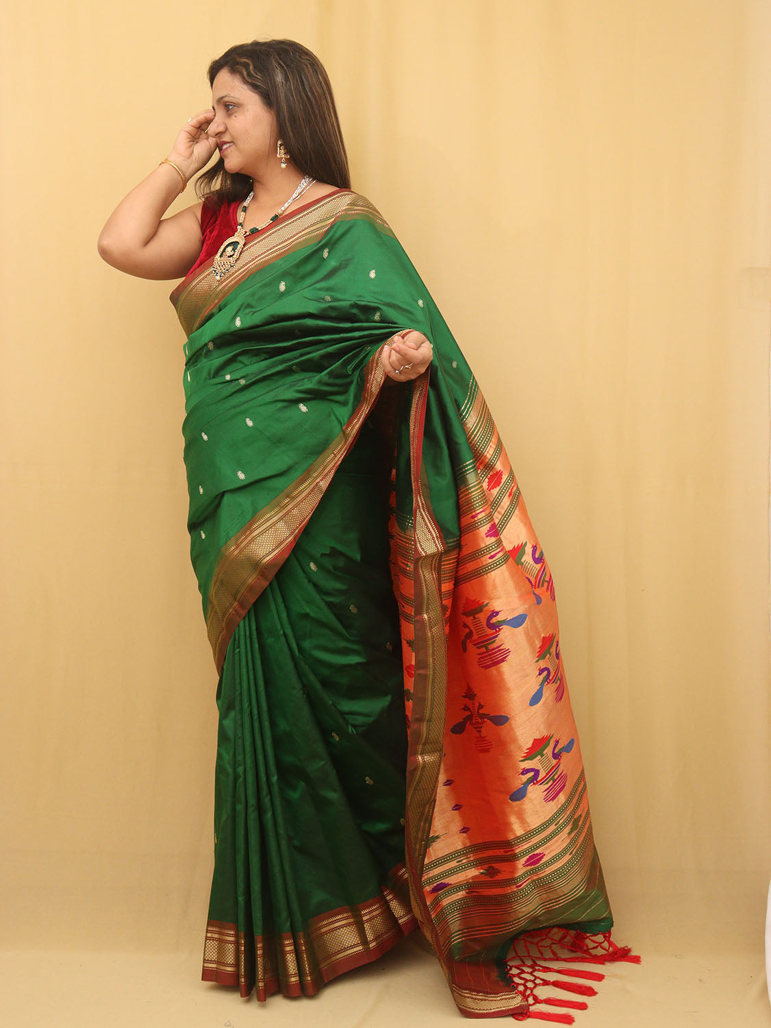 Green Handloom Paithani Pure Silk Saree - Luxurion World