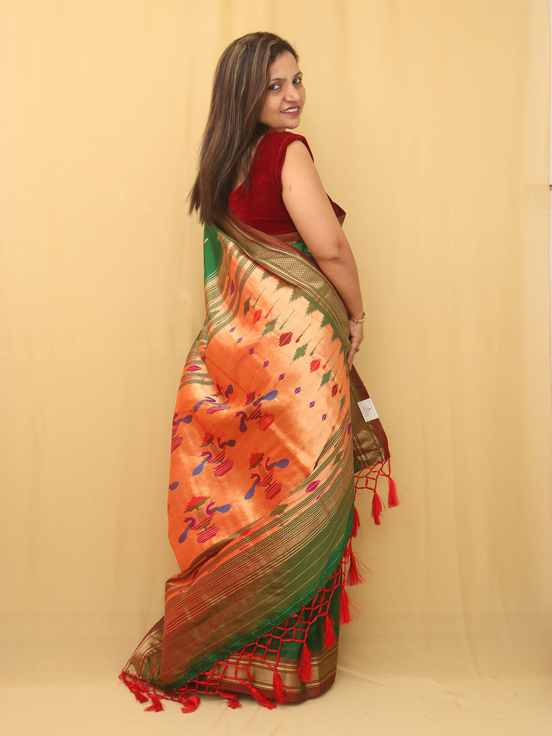 Green Handloom Paithani Pure Silk Saree - Luxurion World