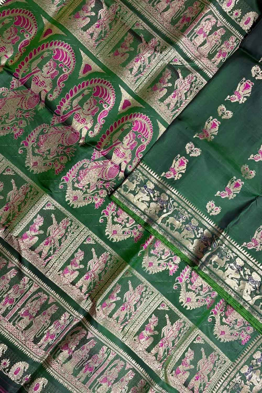 Green Swarnachari Pure Silk Saree Handloom Woven Festive