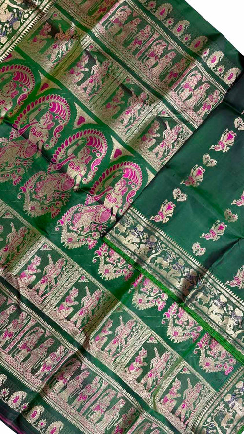 Green Swarnachari Pure Silk Saree Handloom Woven Festive