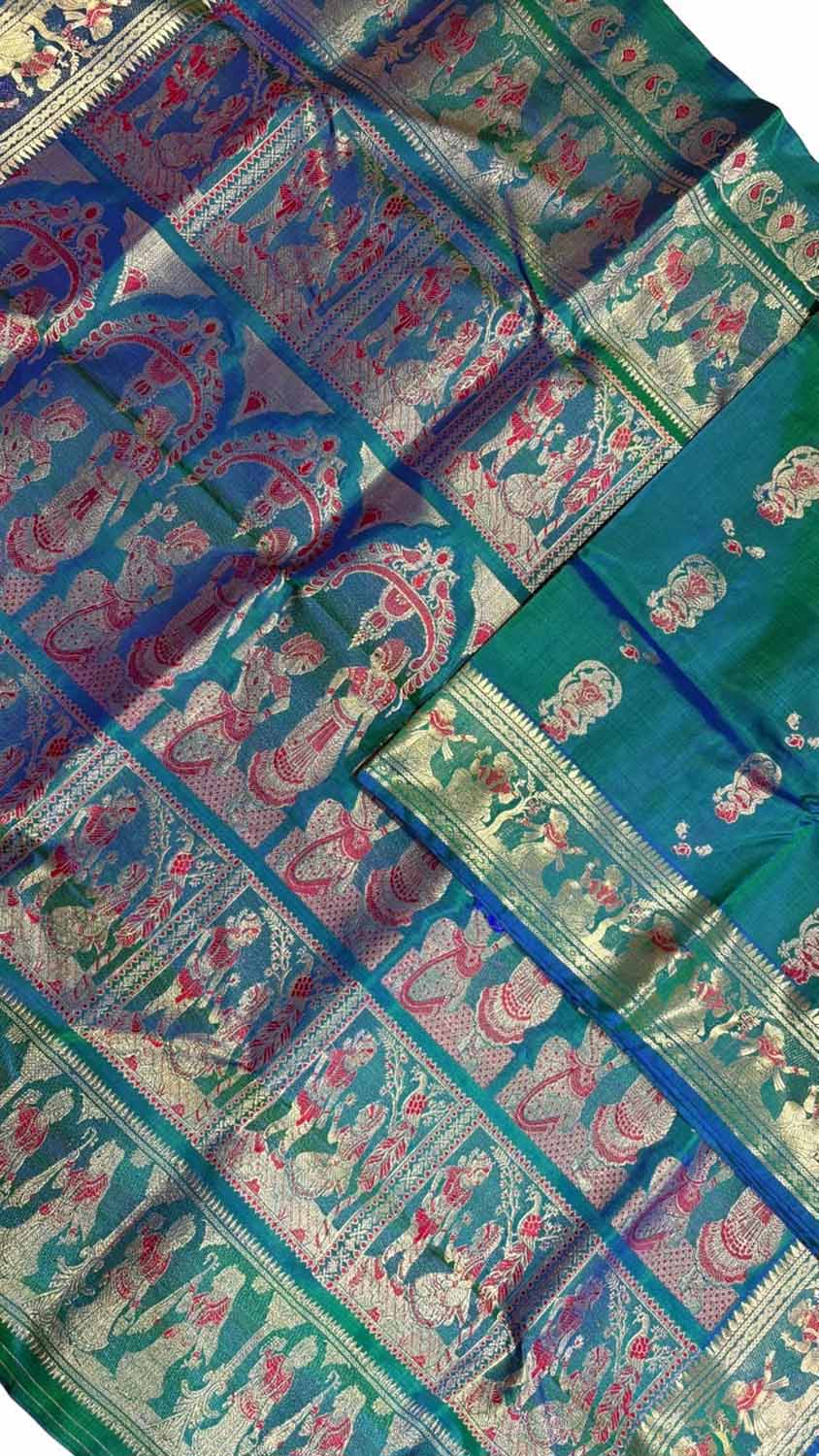 Green Swarnachari Pure Silk Saree Handloom Woven Wedding