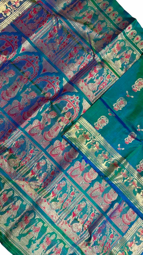 Green Swarnachari Pure Silk Saree Handloom Woven Wedding