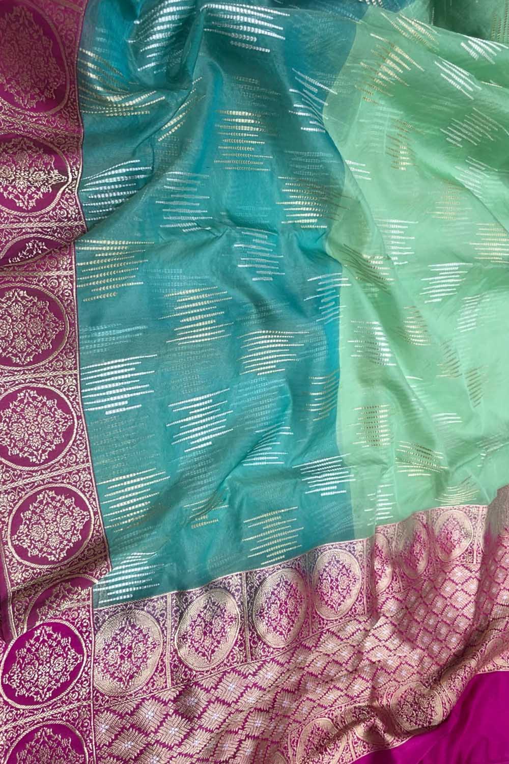 Green Banarasi Kora Katan Silk Saree Kadwa Woven Festive