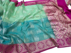 Green Banarasi Kora Katan Silk Saree Kadwa Woven Festive