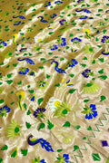 Green Paithani Silk Peacock & Flower Design Fabric