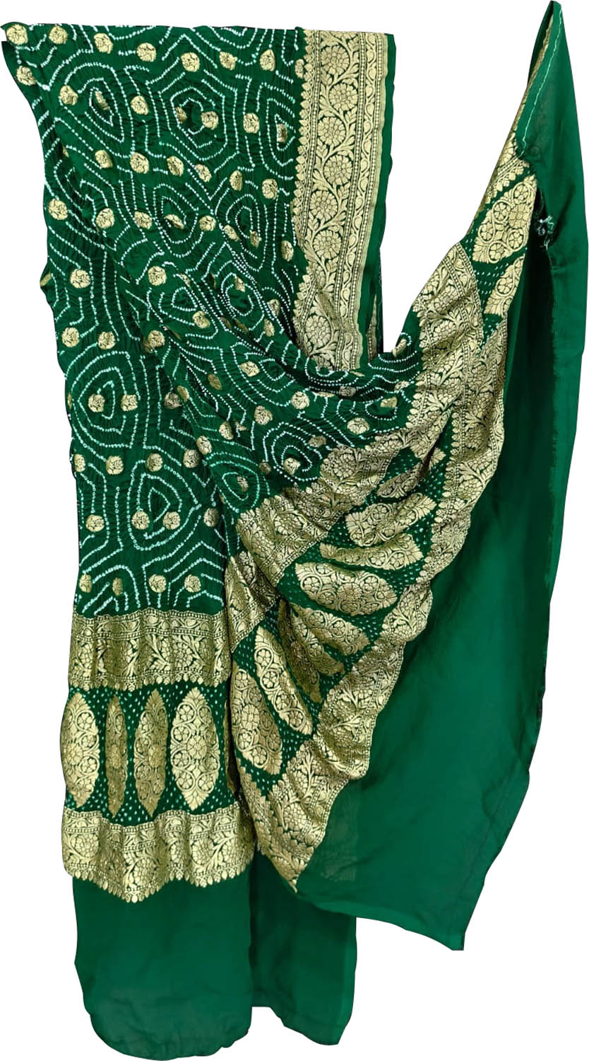 Green Pure Georgette Bandhani Rai Bandhej Dupatta