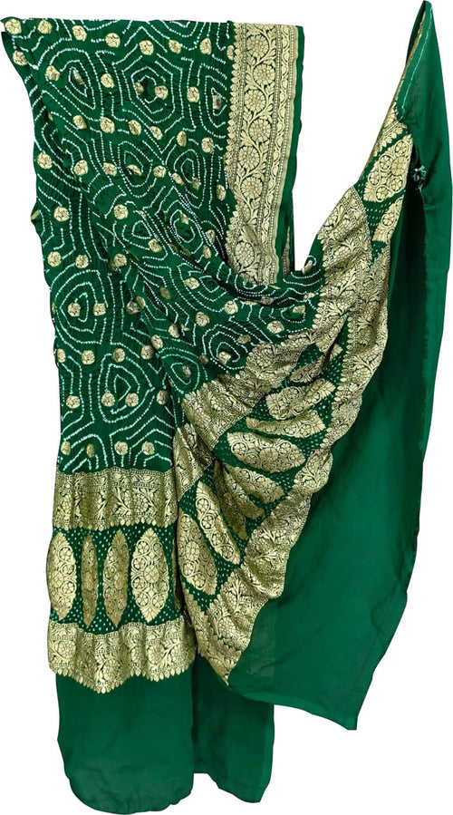 Green Pure Georgette Bandhani Rai Bandhej Dupatta