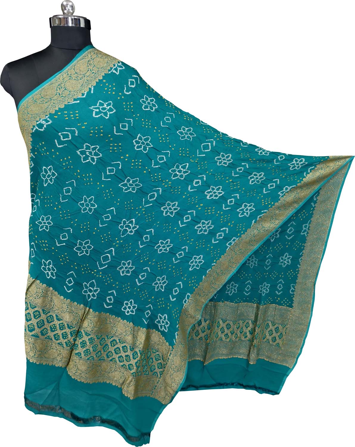 Blue Pure Georgette Bandhani Rai Bandhej Dupatta
