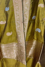 Green Pure Katan Silk Banarasi Handloom Booti Design Handloom Dupatta