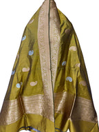 Green Pure Katan Silk Banarasi Handloom Booti Design Handloom Dupatta