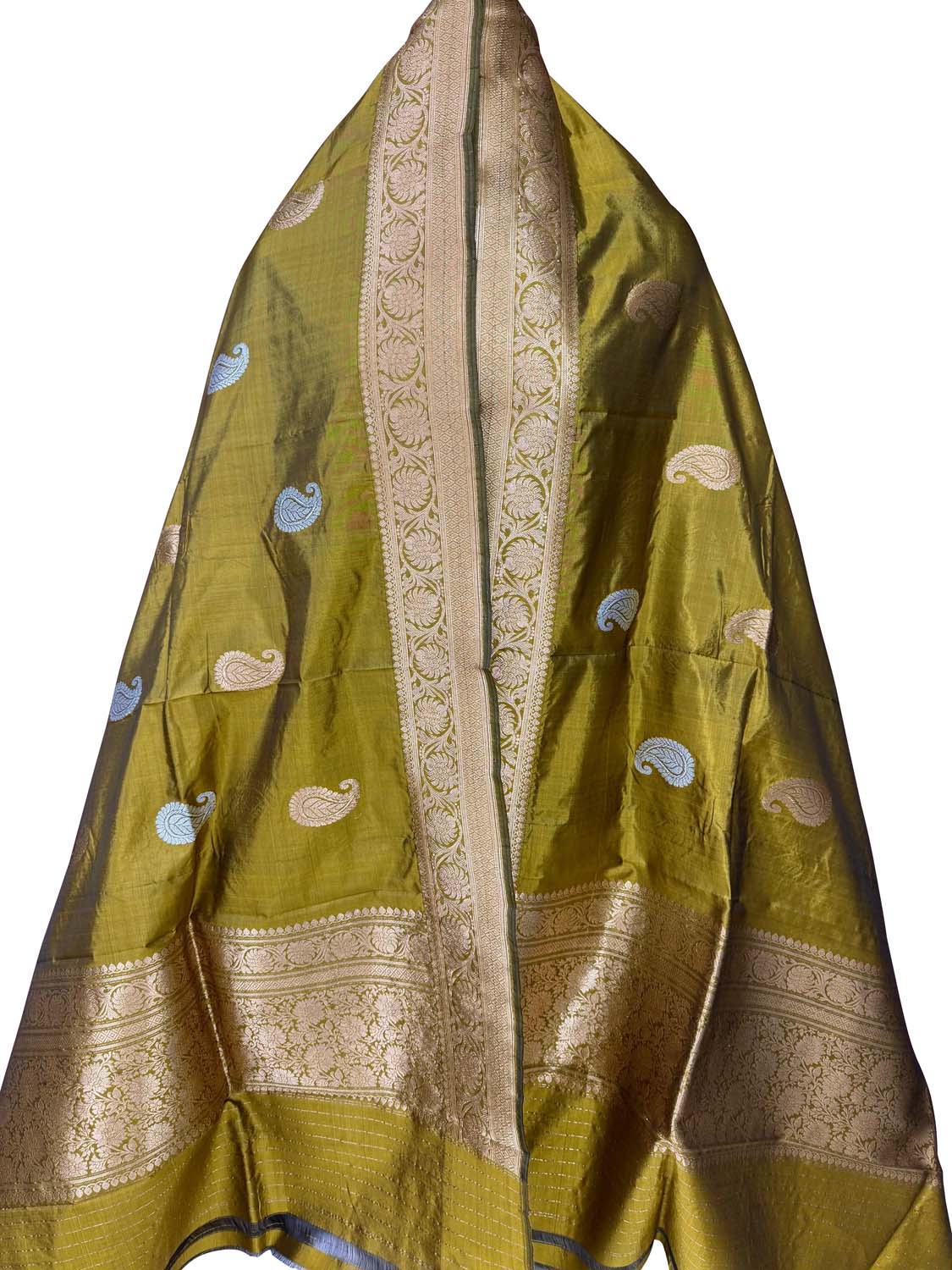 Green Pure Katan Silk Banarasi Handloom Booti Design Handloom Dupatta