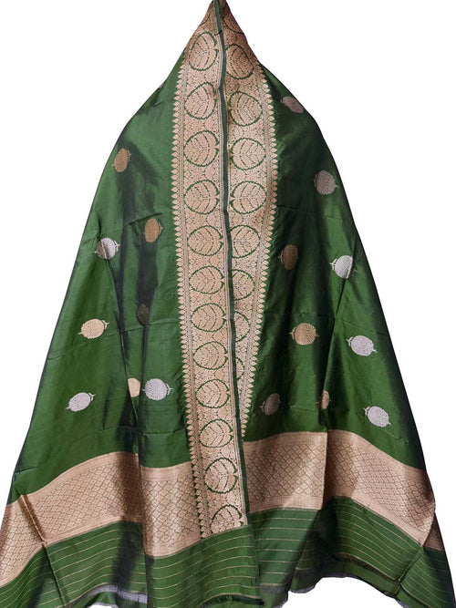 Green Pure Katan Silk Banarasi Handloom Booti Design Handloom Dupatta